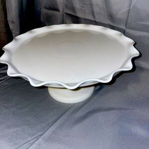 Milk glass cake stand plate pedestal vintage